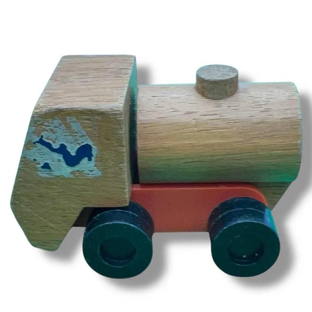 Vintage Wooden Toy‎ Construction Vehicle Set Forklift Tow Truck Tanker 3pc Lot